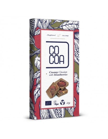 Czekolada creamy z truskawkami BIO 50g - COCOA