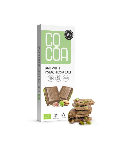 Tabliczka biała z pistacjami i solą BIO 50g - COCOA